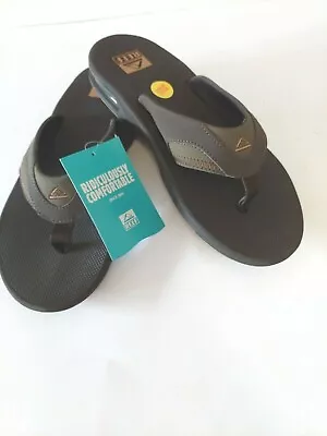 Reef LEATHER Fanning Brown Gum Mens Thongs FlipFlops Arch Support Bottle Opener  • $89.99