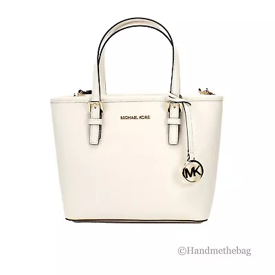 Michael Kors Jet Set Light Cream Leather XS Carryall Top Zip Tote Bag Purse • $99