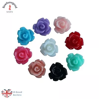£2.89 • Buy 20 Small Resin Rose Flower Cabochons 10mm Flat Backed Embellishment Decoden