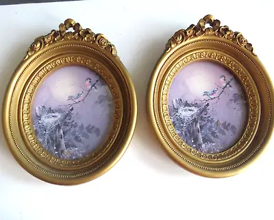 Two Same Vintage HOMCO Bluebirds Nest Egg Ornate Oval Gold Frames Wall Decor • $22