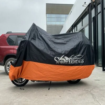 thumbnail image 2 of XXXL Waterproof Motorcycle Cover – Fits Harley Road Glide, Electra, Street Glide – Orange/Black 2 of 5