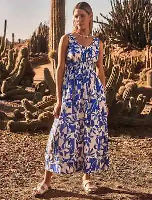 $80 • Buy FOREVER NEW SIZE 10 April Linen Midi Dress Blue Cancun Tropical BNWT $169 !