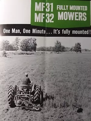 Massey Ferguson Farm Tractor MF31 MF32 Rear Sickle Mower Sales Brochure Manual • $38.99