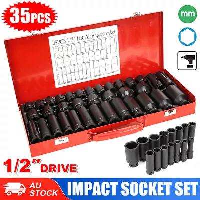 $68.95 • Buy 35PCS Metric Impact Sockets 1/2  Drive Deep Set Garage Workshop Tool Kit 8-32MM