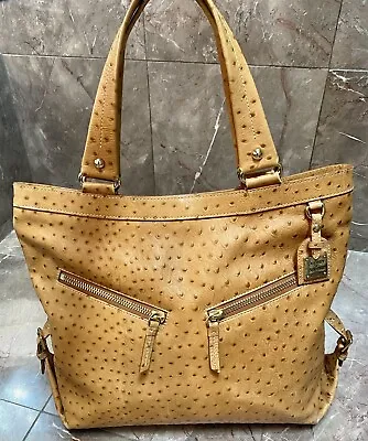 Dooney & Bourke  Tan Ostrich Print Leather SARA Shoulder Bag Satchel • $55