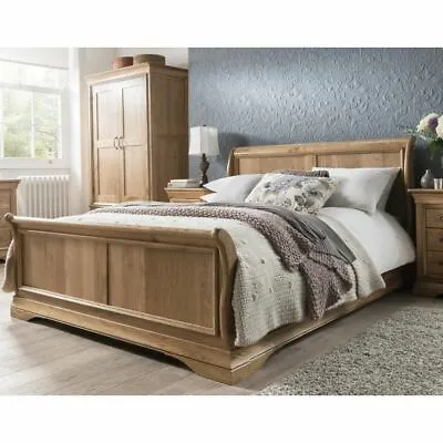 Lourdes Solid Oak Bedroom Furniture 6' Super King Size Sleigh Bed  • £899