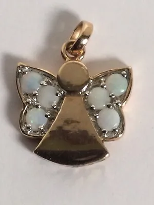 Vintage 925 Gold Tone Angel With Opal Wings Pendant/Charm Signed • $48.49