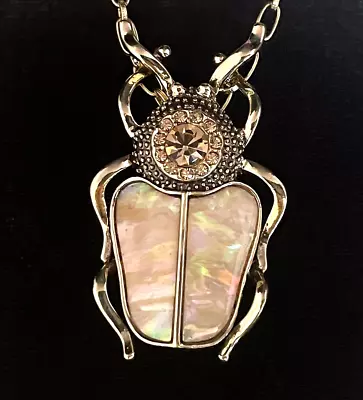 Scarab Necklace Egyptian Rhinestone Beetle Pendant Egyptian Revival Jewelry • $27