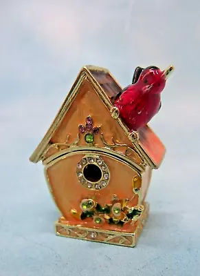 Bejeweled Bird House Metal Enameled Rhinestone Hinged MiINI Trinket Box 2  New • $11.99