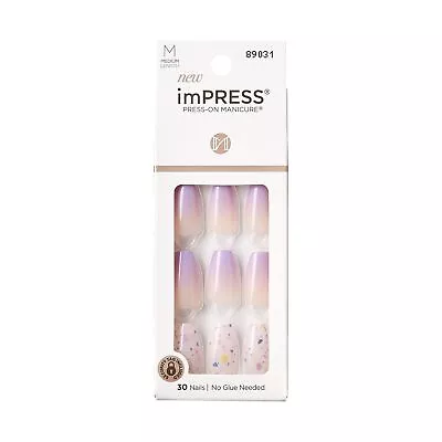 KISS ImPRESS No Glue Mani Press On Nails All I Want' Purple Medium Coffin • $7.49