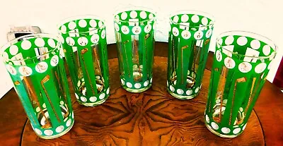 Rare  MCM Georges Briard Embossed Gold Golf Clubs Highball Drinking Glasses • $17.99