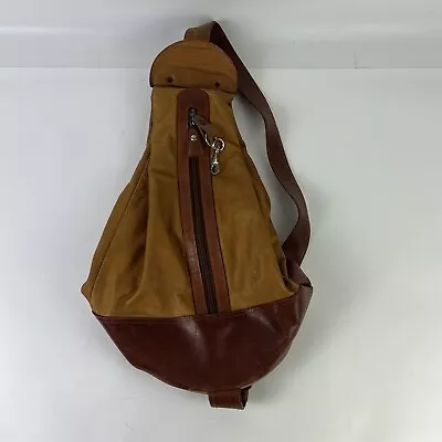 Genuine Leather Sling Bag Chest Shoulder Hiking Backpack Vintage • $39.99