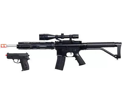 AIRSOFT RIFLE & PISTOL COMBO M4 A1 M16 TACTICAL SPRING GUN W/ LASER SCOPE BB BBs • $17.95