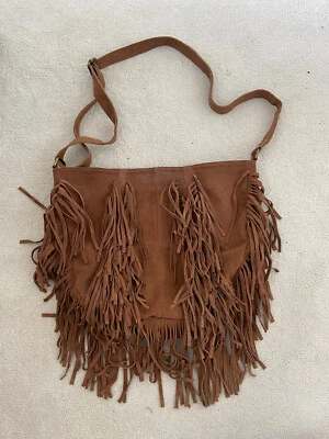 £29.99 • Buy Brampton Brown Suede Leather Tassel Fringed Bag Cross Body Festival Boho Slouch