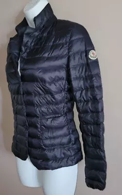 Auth. Moncler Leyla Woman Down Quilted Logo Paffer Jacket Navy Blue  0/xs • $299