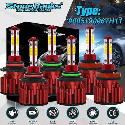 Combo 9005+9006+H11 4SIDE LED Headlight Hi/Low Beam Bulb 6500K 980000LM Fog Ligh • $22.98