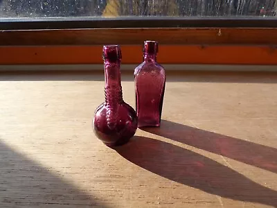 Lot Of 2 Vintage Miniature Violet Glass Bottles; Made In Taiwan • $9.95