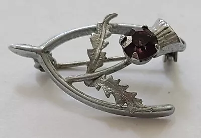 Signed Mizpah Vintage Scottish Thistle Brooch - Purple Rhinestone On Silver Tone • $10