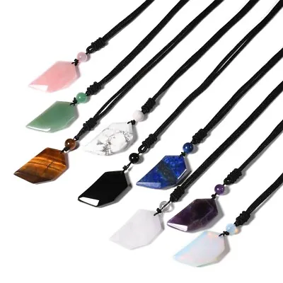 1PC Natural Crystal Stone Beads Rope Pendant Necklace Men Women Lover Half Heart • £4.79