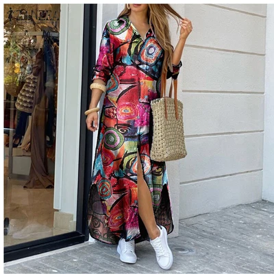 $52.05 • Buy Summer Dresses For Women Short Women Long Sleeve Lapel Button Up Cotton Print