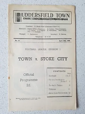 £0.01 • Buy Huddersfield Town V Stoke City Div 1 1948 Official Programme 1p Start