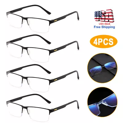 4 Pack Mens Half Frame Blue Light Blocking Reading Glasses Spring Hinge Readers • $11.35