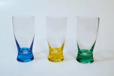 Vintage Royal Danube Handcut Crystal Colored Bottom Tall Shot Glass Set Of 3 • $22