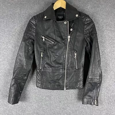 Barney's Jacket Womens 8 Black Biker Laser Genuine Leather Collared Ladies • $39.96