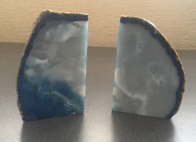 £30 • Buy Agate Geode Crystal Bookends Grey And Blue
