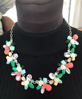 J. Crew Rose Garden Multi-Color Crystal/CZ/Plastic 18  Statement Necklace • $39.90