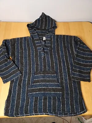 MEXICAN BAJA HOODIE PONCHO AUTHENTIC MEDIUM Dark Blue/Black/Gray Pancho Large • $19.99