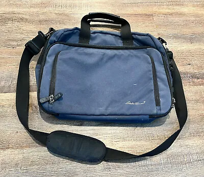 Vintage 90s Eddie Bauer Y2K Navy Canvas Messenger Laptop Bag Shoulder Strap Bag • $19.99