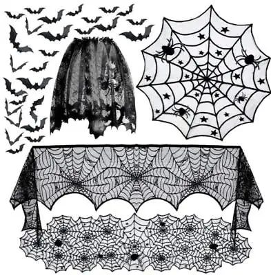 Halloween Lace Table Cloth Fireplace Party Window Spider Web Cobweb Home Decor • £4.98