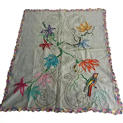 Vintage Mexican Handmade Bird Embroidered Crochet Edge Table Runner • $33.74