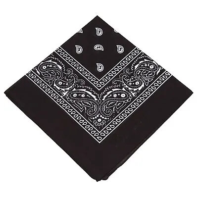 54cm Square Bandana Paisley Print Head Scarf Neckerchief 100% Cotton BLACK • £2.99