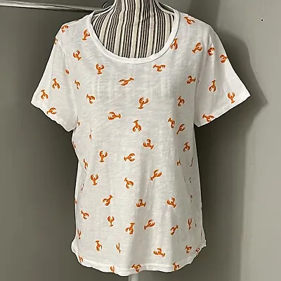 J Crew Womens Short Sleeve Lobster T-shirt White Orange Vintage Cotton XL • $24