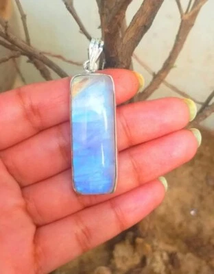 $14.39 • Buy Rainbow Moonstone 925 Sterling Silver Handmade Jewelry Statement Pendant MY30
