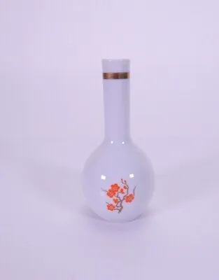 Vintage Mikasa White Ceramic Bud Vase Orange Flowers Gold Trim Japan 5  • $10