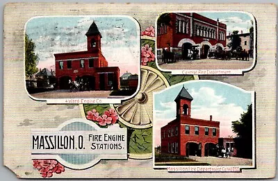 Postcard Massillon Fire Engine Stations; Massillon Ohio 1911 En • $6.95