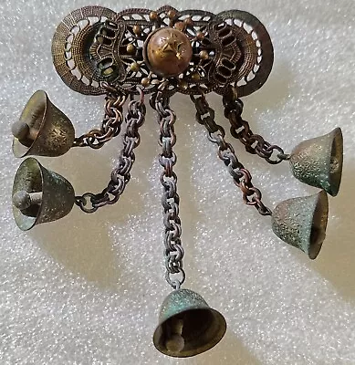 Antique Unsigned Miriam Haskell Bronze Brass Filigree Dangle Bells Brooch • $26.99