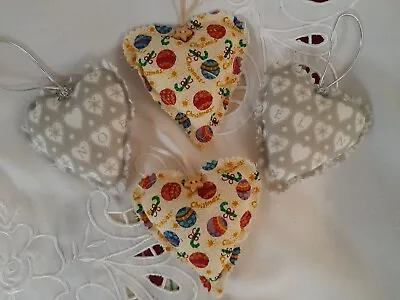 Set Of 4 Handmade Heart Shape Christmas Tree Fabric Decorations  • £5.89