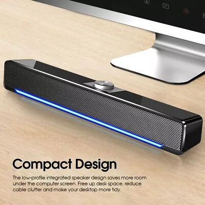 Wired Sound Bar Speakers Bluetooth For Computer Desktop Laptop PC USB Powered • £15.99