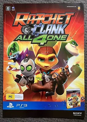 RATCHET & CLANK All 4 One (PS3) - AUS Promo POSTER - Double-Sided Gloss **MINT** • $27.95