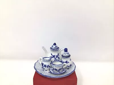 Vintage Miniature Tea Set Blue Platter 1 Teacup W Saucer Teapot Creamer Sugar • $7.96