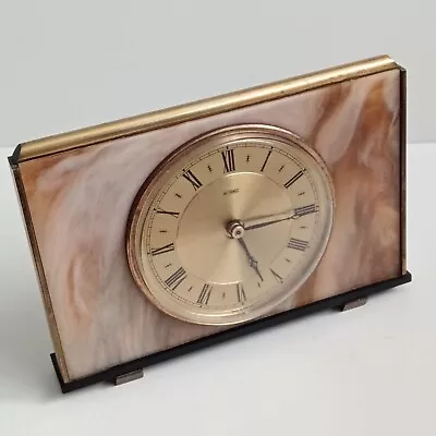 Vintage Retro Metamec Brass Faux Onyx Mantel Desk Shelf Clock Quartz 22/15/5 Cm • £17.77