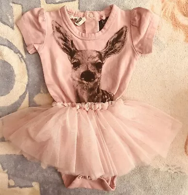 Rock Your Baby Sz 000 Pink Deer Print Tutu Bodysuit Dress • $16