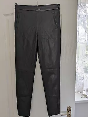 Zara Black  Faux Leather Trousers With Zip At Bottom Of Trousers Size Small • £7