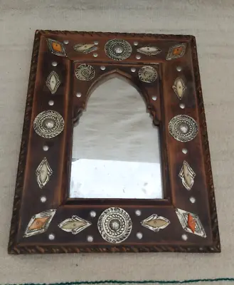 Antique Rare Handcraft Traditional Moroccan Wall Mirror Bone And  Engraved Metal • $135.99