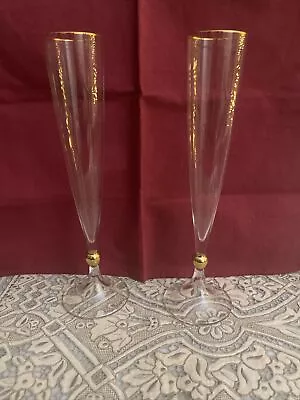 MILLER ROGASKA Remembrance Crystal Champagne Flute 24K Gold Trim Set Of 2 • $70