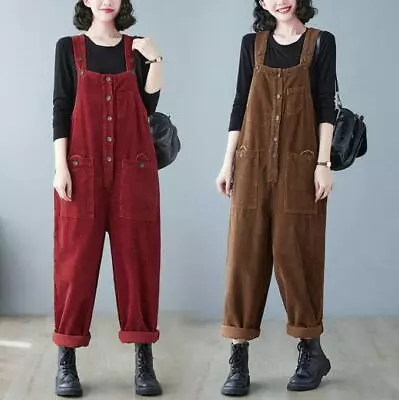 New Women Oversized Suspender Pants Jumpsuit Corduroy Bib Overalls Baggy Romper • $52.14